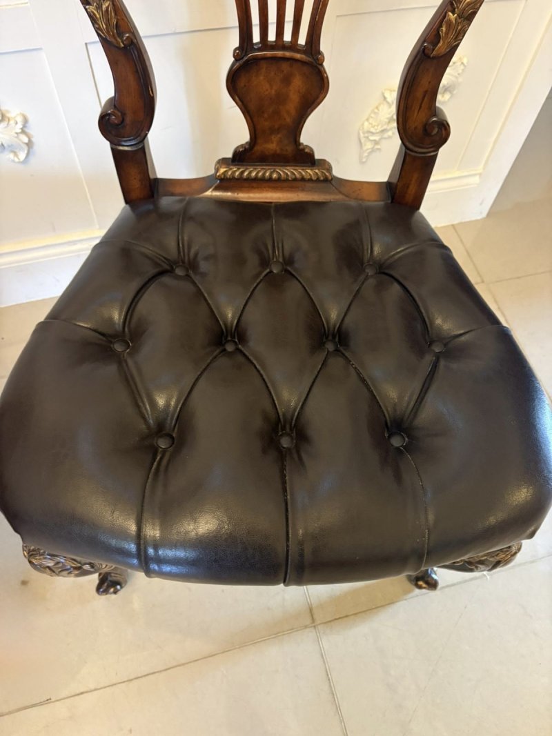 Outstanding Quality Set of 8 Antique Edwardian Carved Walnut and Gilded Dining Chairs - Image 3